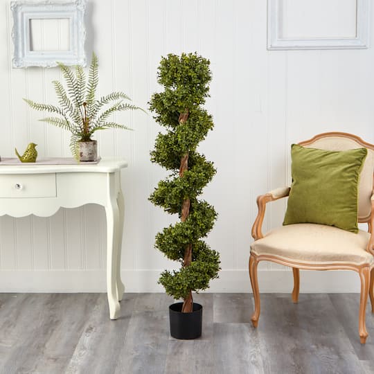 5ft. Potted UV Resistant Spiral Boxwood Topiary Tree
